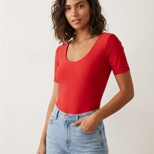 Together Red Scoop Neck Short Sleeve Bodysuit